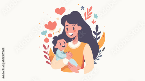 Woman with baby avatar character Vector illustration.