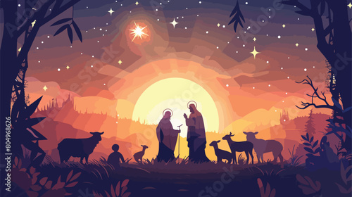 Holy family with wise man and animals Vector stylee vector photo