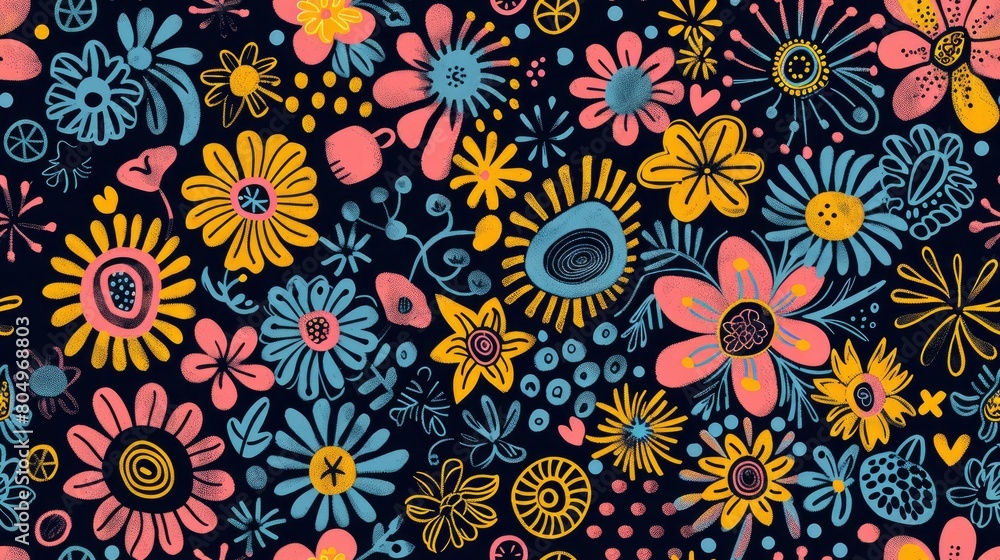 seamless pattern of whimsical flower backgrounds illustrations