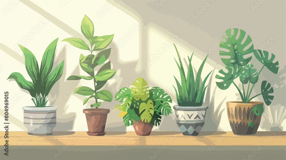 Houseplants with potted on the table Vector stylee vector