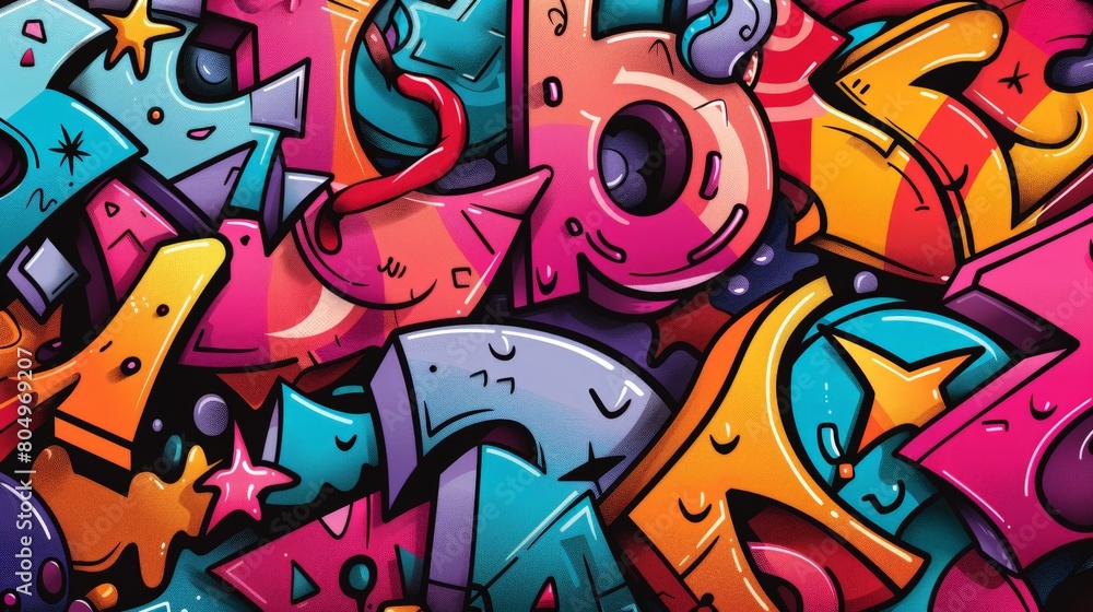 Vibrant Street Art Graffiti Wallpaper with Colorful Abstract Shapes and Urban Flair. Horizontal banner Vibrant Street Art Graffiti Wallpaper with Colorful Abstract Shapes and Urban Flair. Horizontal banner