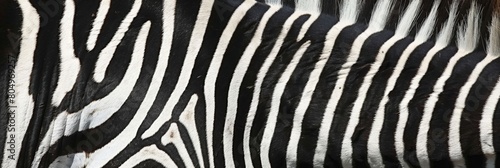 Close-Up of Zebra Stripes Pattern in Nature Showing Textural Detail and Contrast