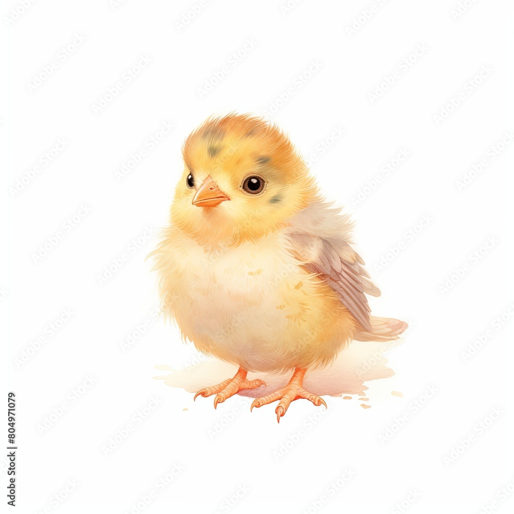 Obraz premium A cute baby chicken with a fluffy yellow body and big black eyes.