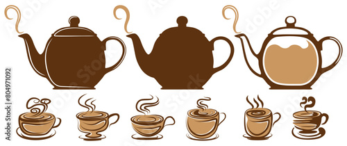 set vintage coffee pot icon. coffee cup logo design vector illustration