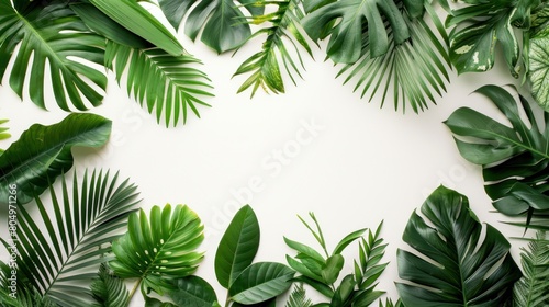 Collection of tropical leaves  foliage plant in green color with space clean isolated background