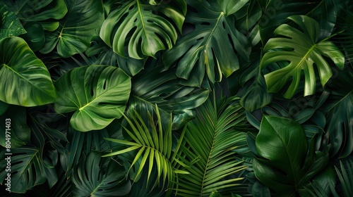 Collection of tropical leaves foliage plant in green color with space clean isolated background
