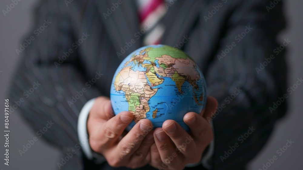 Worldwide Trade Close Up of Businessman's Hand with Globe Worldwide Trade Close Up of Businessman's Hand with Globe