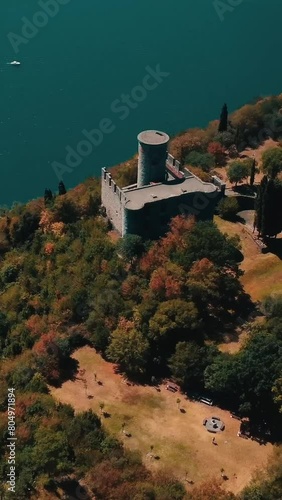 Rocca Martinengo at Monte Isola in Italy. Drone footage.  photo