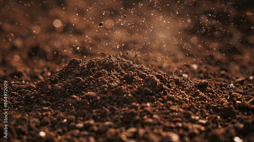 Closeup of brown soil and dirt as a symbol for agriculture and gardening Closeup of brown soil and dirt as a symbol for agriculture and gardening