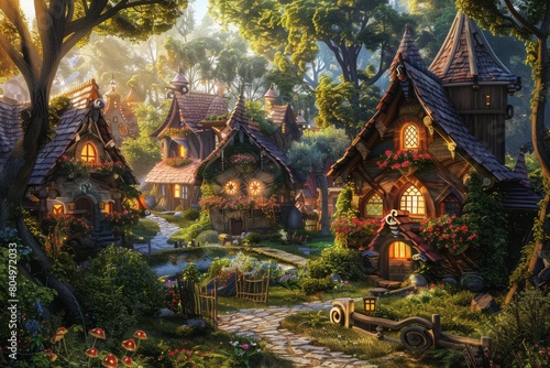 fantasy village with quaint cottages