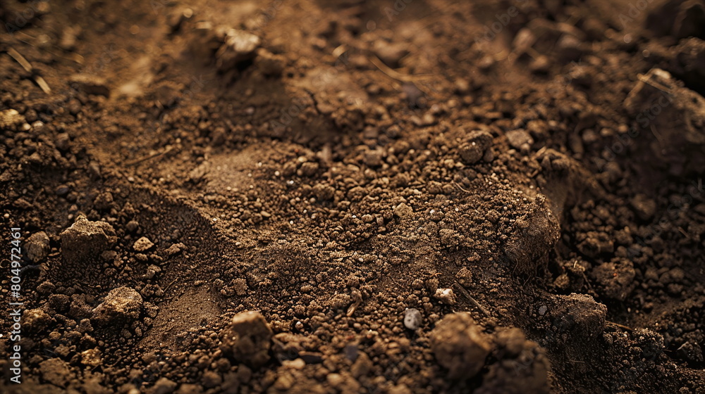 Closeup of brown soil and dirt as a symbol for agriculture and gardening Closeup of brown soil and dirt as a symbol for agriculture and gardening