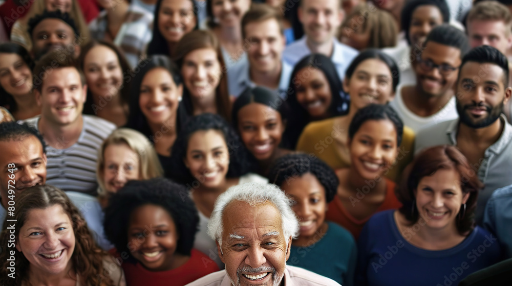 From directly above multi ethnic large group of people looking at camera From directly above multi ethnic large group of people looking at camera