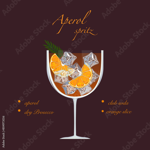 Aperol spritz cocktail on a beige background Vector illustration of trendy alcoholic beverages Aperitif Vector illustration, new drink menu.