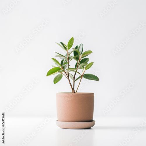 Single potted green plant against a clean, white backdrop for a simple and modern look