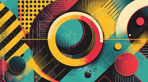A vibrant abstract art with geometric shapes and dynamic patterns
