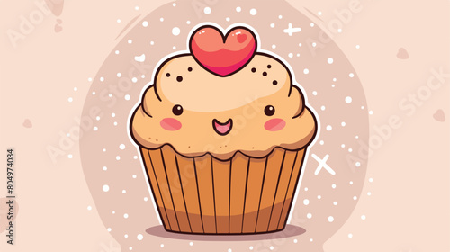 Kawaii cupcake of a brown color with one heart 