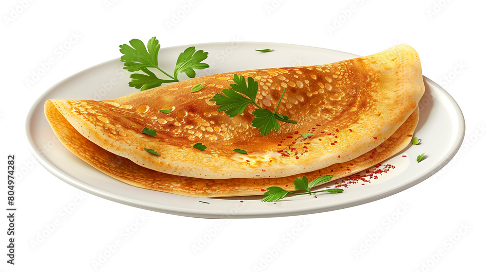 Dosa pancake on plate isolated white background