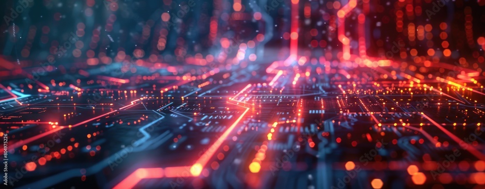 Fototapeta premium Digital binary code matrix background, a scientific technology data binary code network conveying connectivity, complexity and data flood of modern digital age