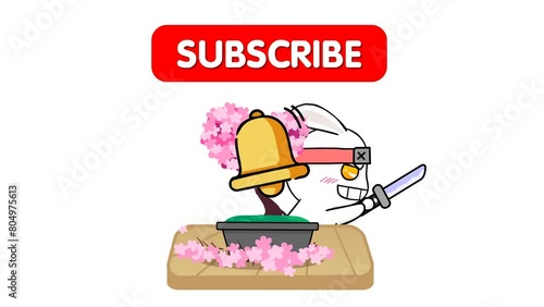subscribe animation, rabbit ninja on white background