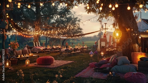Summer Festival Ambiance with Casual Seating and Decorations