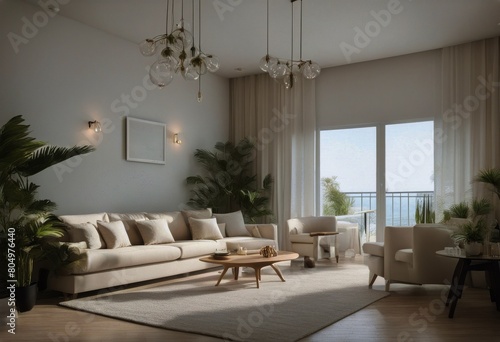 casa tipica ilustracion decoracion naturales IA ibicenca blanco generativa una materiales salon muebles