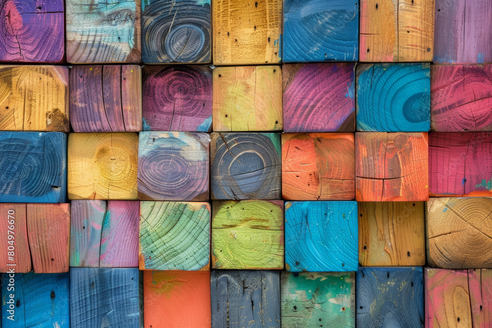 Vibrant Wooden Blocks, Abstract Texture Background Vibrant Wooden Blocks, Abstract Texture Background