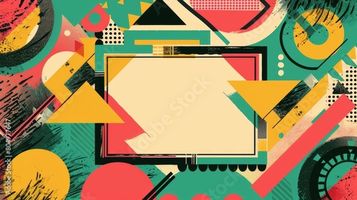 Colorful abstract retro design with geometric shapes and an empty frame