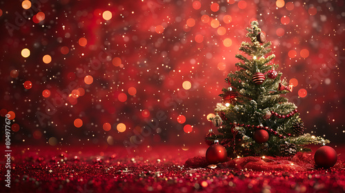 Christmas tree red glittery background 