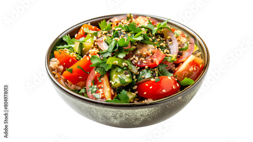 Avial vegetable dish on bowl isolated white background photo