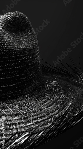Traditional Mexican sombrero or charro hat in black colors background. photo