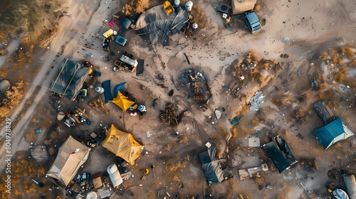 Aerial view of a camp in the desert, Generative AI illustrations. photo