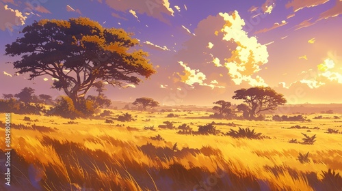 Art illustration landscape savanna african