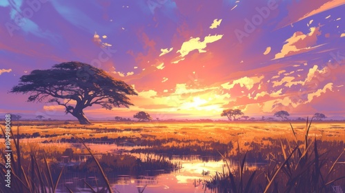 Art illustration landscape savanna african