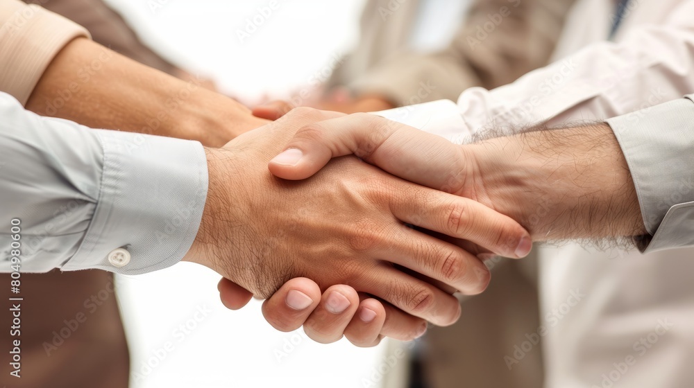 Group of business people engaging in handshake, symbolizing successful collaboration and teamwork. This image can be used to represent business partnerships, networking events, or corporate meetings. Group of business people engaging in handshake, symbolizing successful collaboration and teamwork. This image can be used to represent business partnerships, networking events, or corporate meetings.