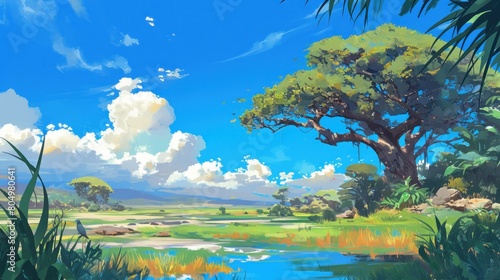 Art illustration landscape savanna african