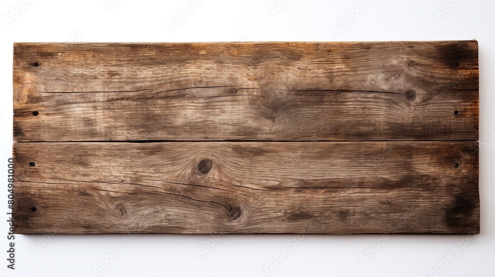 Old wooden sign plank texture isolated on white background.
