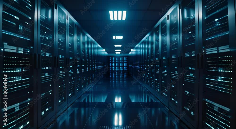 Network server racks in a data center, illustrating modern digital infrastructure and connectivity Network server racks in a data center, illustrating modern digital infrastructure and connectivity