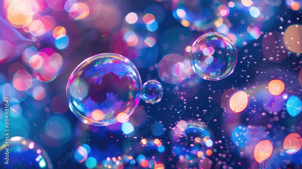 An iridescent air bubble on a background with a gradient. A lot of bubbles are flying in a chaotic manner. An iridescent air bubble on a background with a gradient. A lot of bubbles are flying in a chaotic manner.