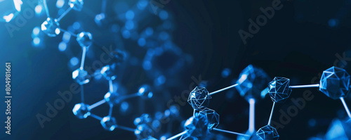 Dark blue gradient with abstract high-tech molecules transitioning colors with sharp polygonal connections, reflecting advanced scientific themes.