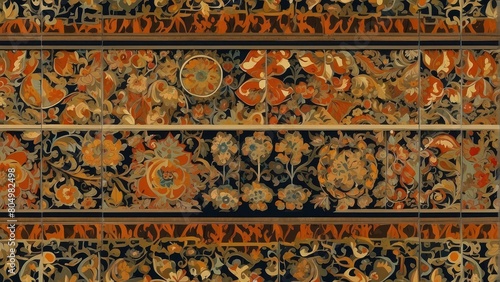 Intricate floral pattern with warm colors and symmetrical design