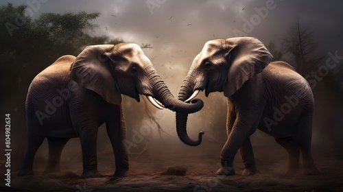 Elephants  Couple  Fighting  Fun  Wildlife