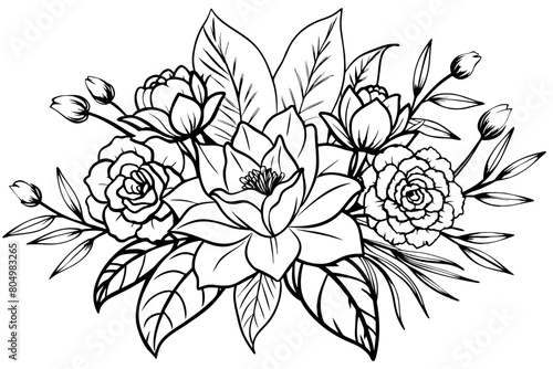 Vector illustration a black and white drawing of flowers