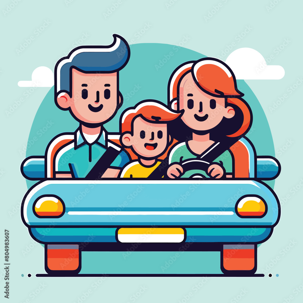 illustration of a family driving a car on vacation illustration of a family driving a car on vacation