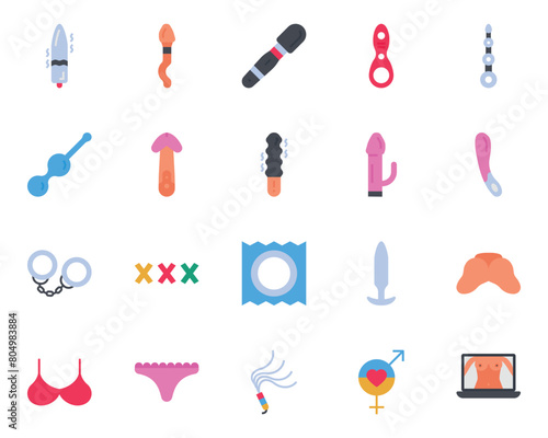 Flat color icons set for Sex toys.