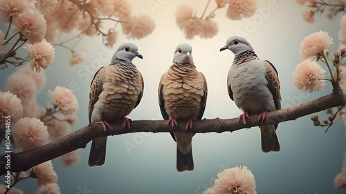 Turtle doves perched on a branch photo