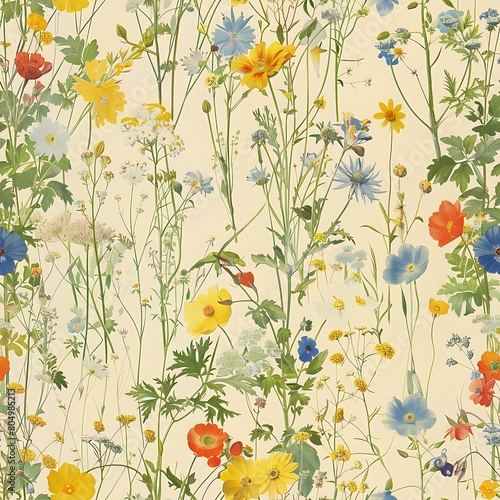 Seamless floral pattern with poppies, cornflowers and wildflowers