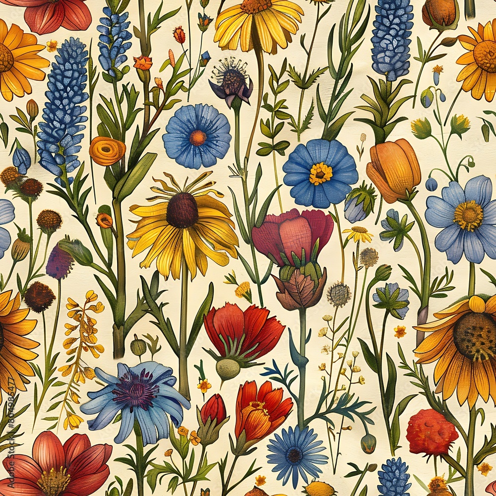Seamless floral pattern with poppies, cornflowers and wildflowers Seamless floral pattern with poppies, cornflowers and wildflowers