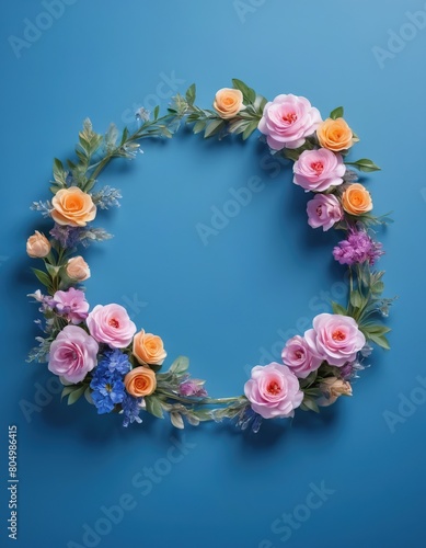 wreath of flowers on a wooden background