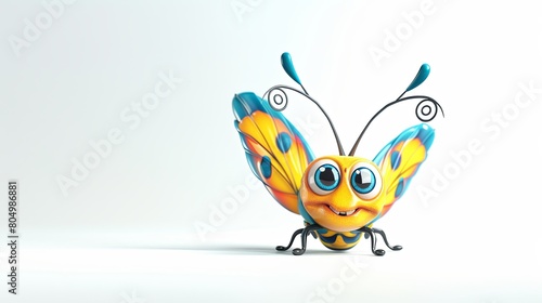 3d carton with a cute butterfly on a white background
