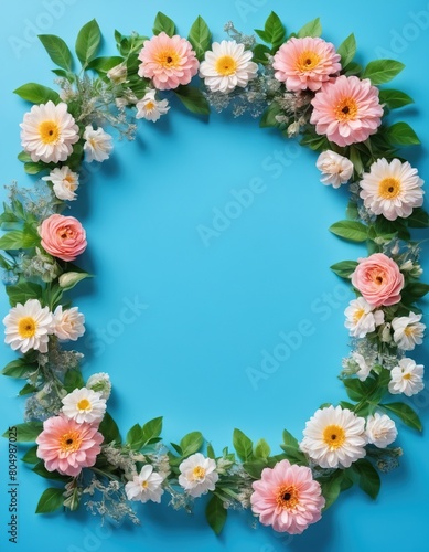 frame of flowers and leaves